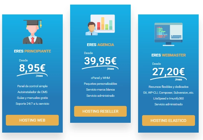 Tarifas de precio hosting