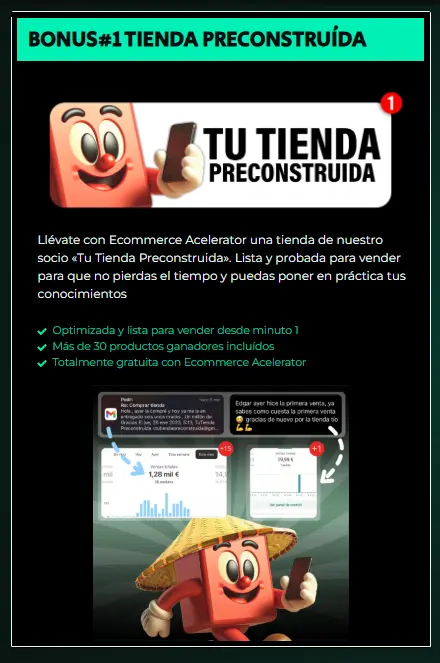 Tu tienda preconstruida de regalo adquiriendo este curso ecommerce accelerattor