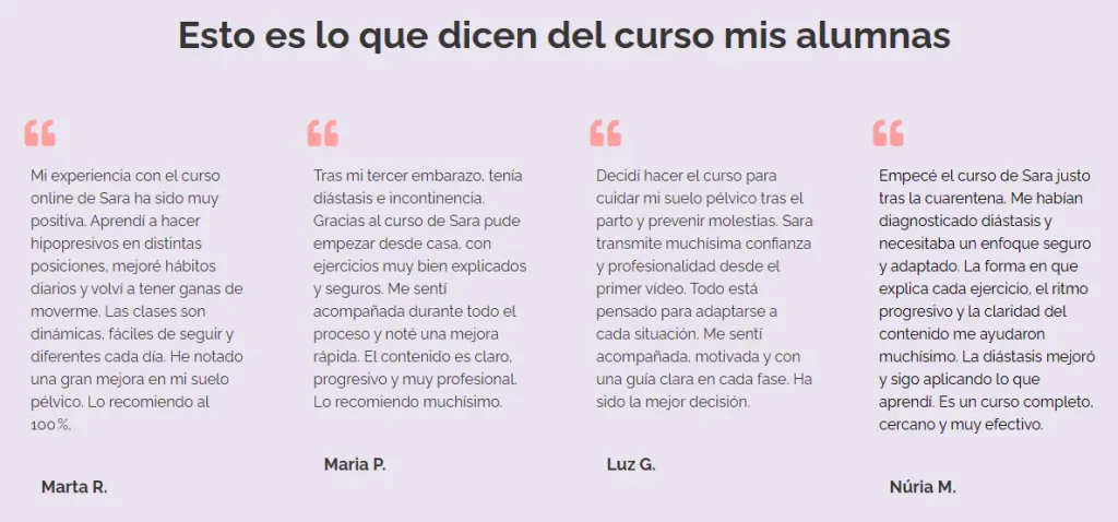 Opiniones y testimonios sobre el curso de entrenamiento posparto