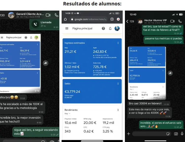 testimosnios y resultados del curso adsense academy